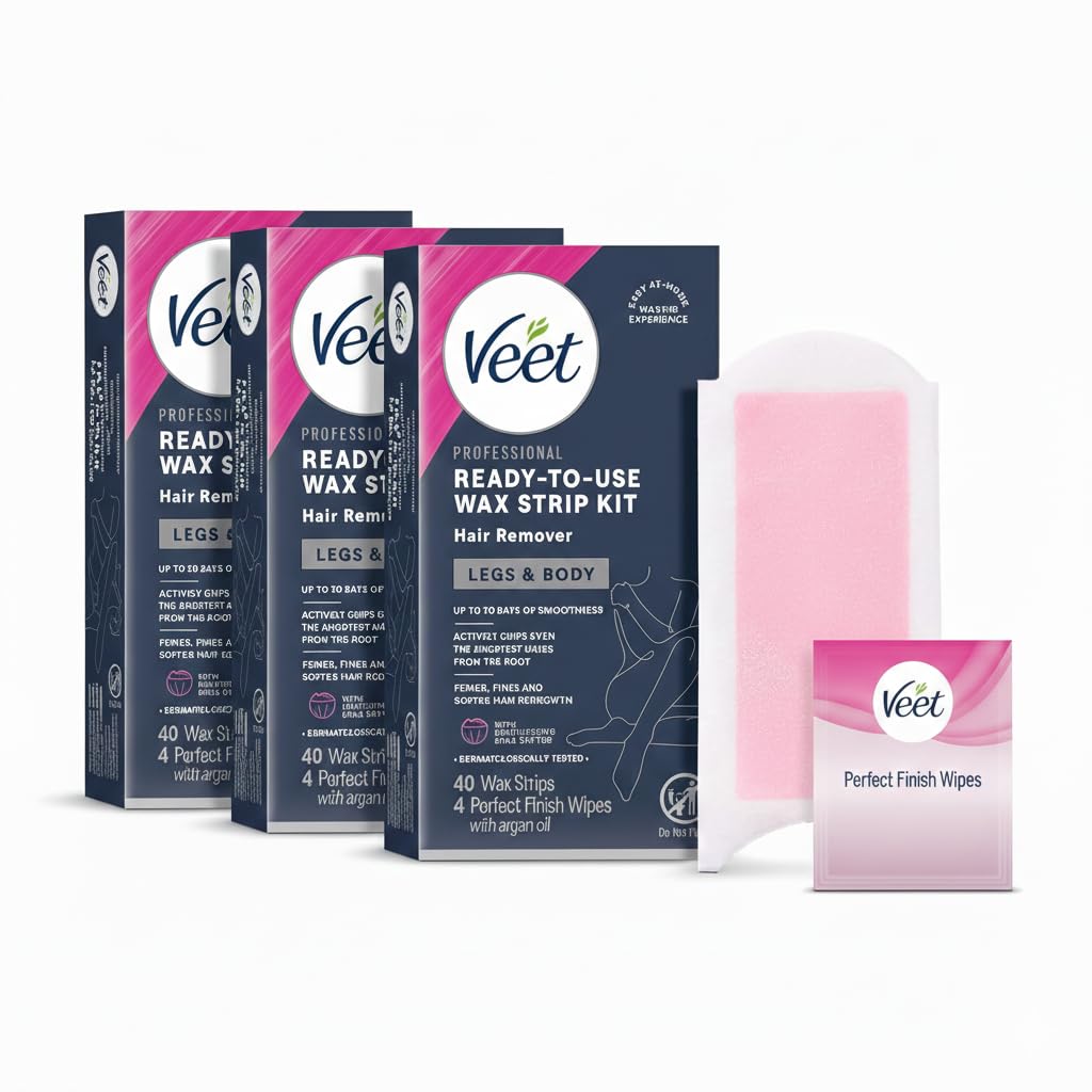 VEET Ready-To-Use Waxing Kit For Women, Wax Strips For Body Hair Removal, Wax Kit For Legs and Body, Personal Care Product, Hair Remover, 40ct Waxing Strips, 4ct Body Wipes (Pack of 3) - thewildfolk VEET Ready-To-Use Waxing Kit For Women, Wax Strips For Body Hair Removal, Wax Kit For Legs and Body, Personal Care Product, Hair Remover, 40ct Waxing Strips, 4ct Body Wipes (Pack of 3)