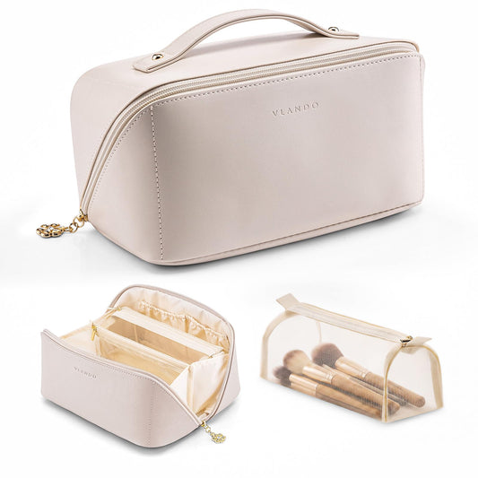 VLANDO Makeup Bag,Women Travel Toiletry Case,Carry Handle,Off White - thewildfolk VLANDO Makeup Bag,Women Travel Toiletry Case,Carry Handle,Off White