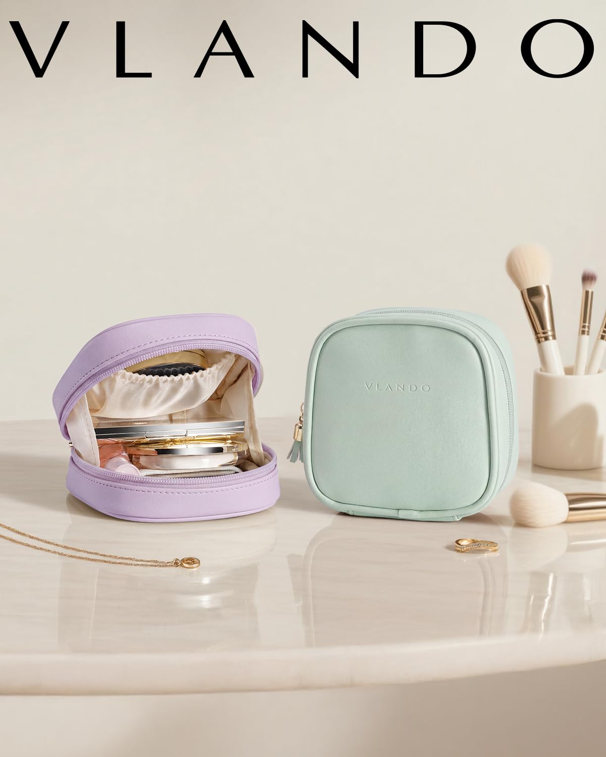 VLANDO Makeup Pouch, Water-Resistant Bag with Inner Pockets,Green Grape - thewildfolk VLANDO Makeup Pouch, Water-Resistant Bag with Inner Pockets,Green Grape