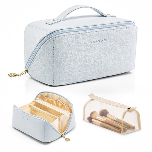 VLANDO Makeup Travel Bag,Women Travel Toiletry Case,Carry Handle,Baby Blue - thewildfolk VLANDO Makeup Travel Bag,Women Travel Toiletry Case,Carry Handle,Baby Blue