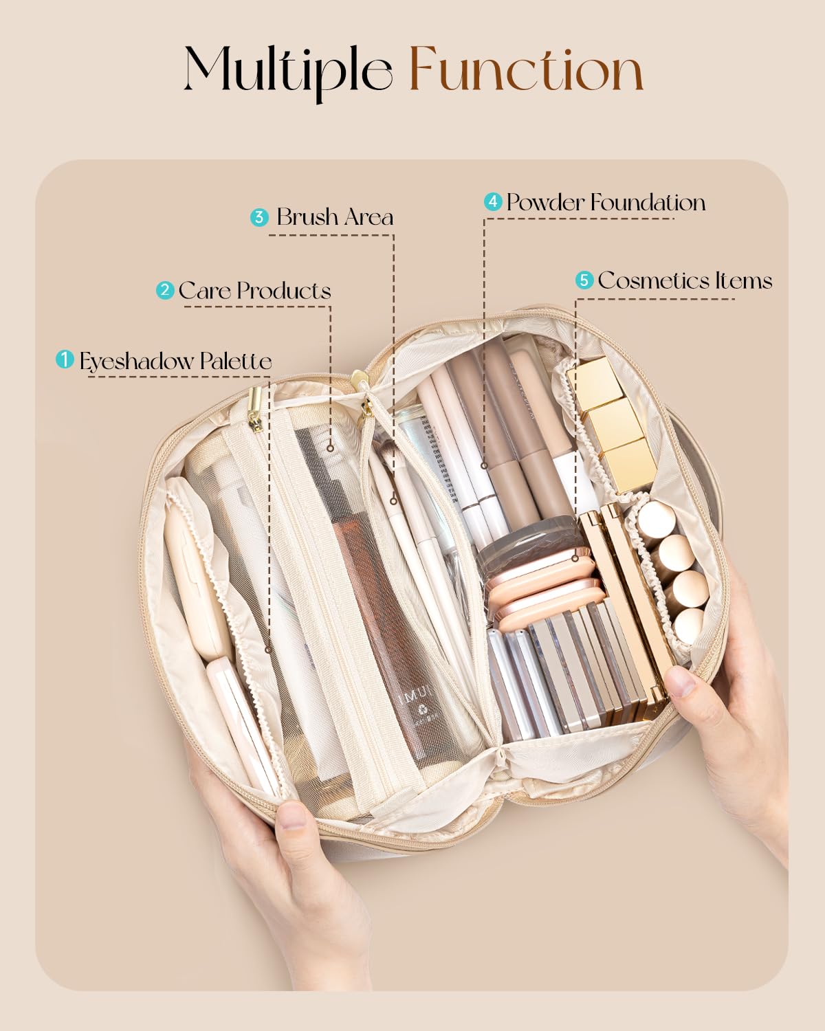 VLANDO Travel Makeup Bag with 180°Opening, Women Toiletry Case,Toffee - thewildfolk VLANDO Travel Makeup Bag with 180°Opening, Women Toiletry Case,Toffee