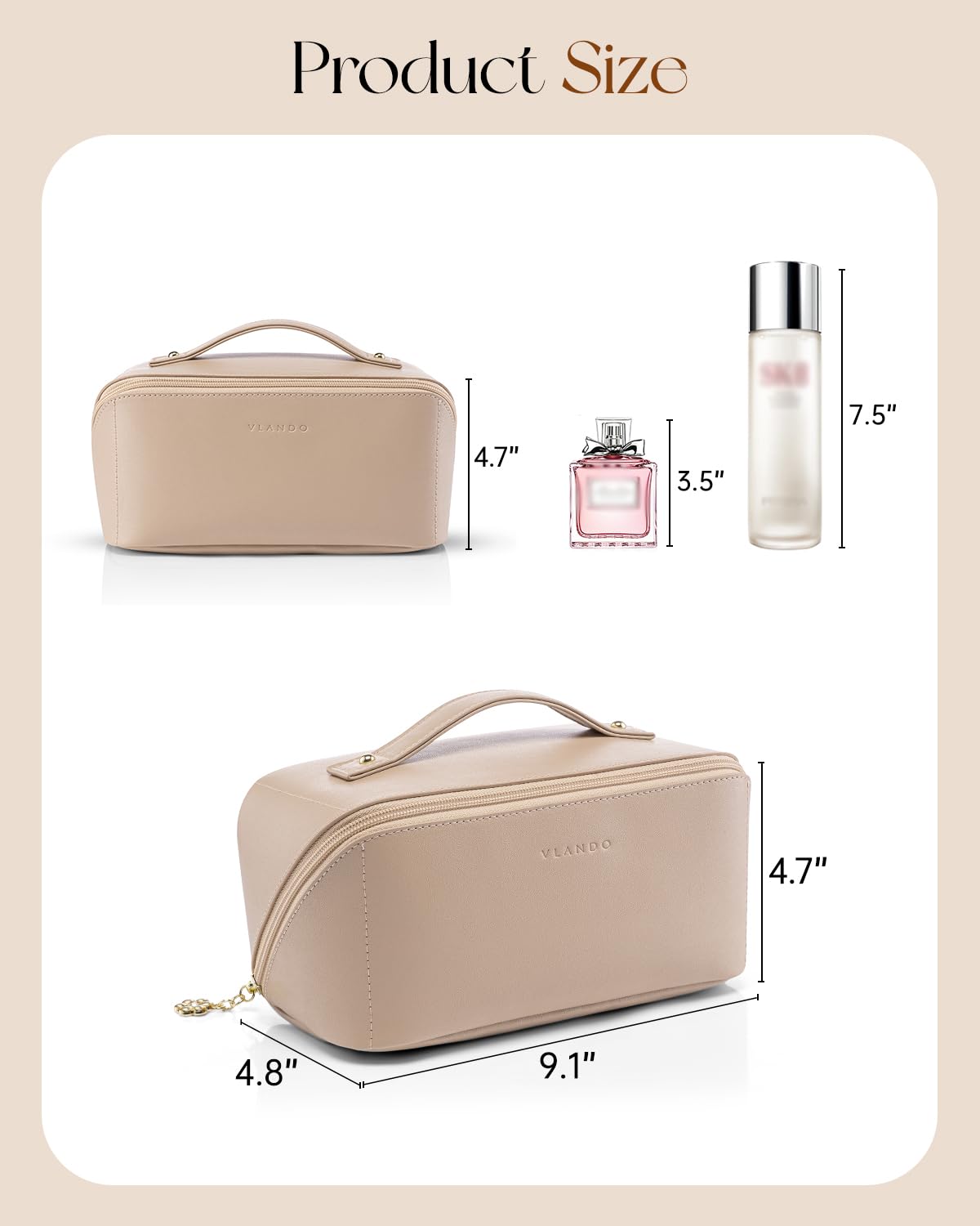 VLANDO Travel Makeup Bag with 180°Opening, Women Toiletry Case,Toffee - thewildfolk VLANDO Travel Makeup Bag with 180°Opening, Women Toiletry Case,Toffee
