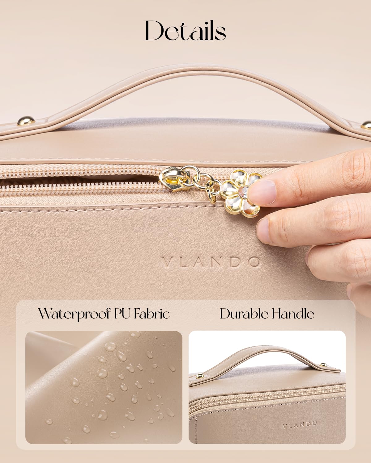 VLANDO Travel Makeup Bag with 180°Opening, Women Toiletry Case,Toffee - thewildfolk VLANDO Travel Makeup Bag with 180°Opening, Women Toiletry Case,Toffee