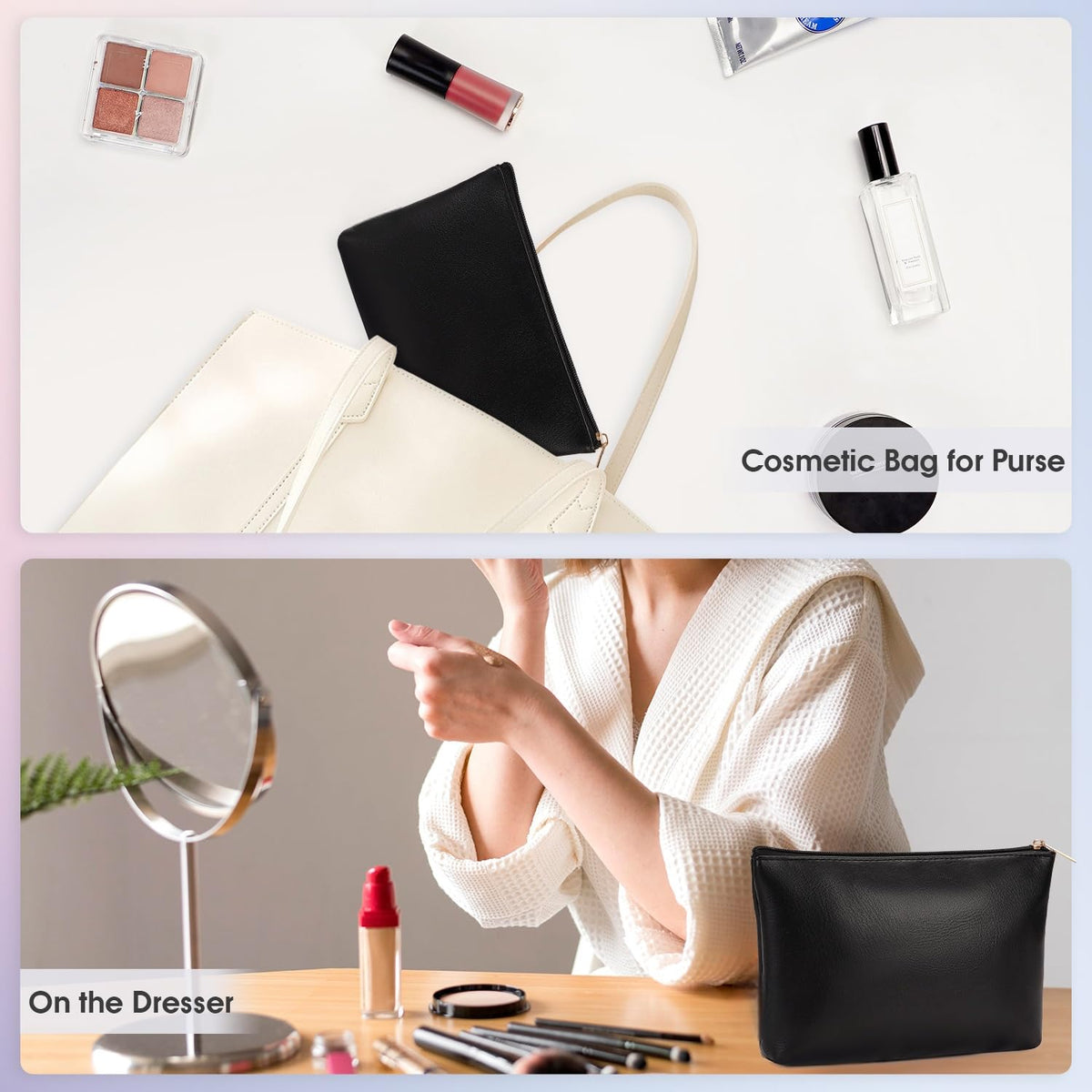 Wandering Nature Makeup Bag Small Cosmetic Bag for Purse 2 Pack Small Make Up Pouch Vegan Leather Cute Travel Pouch with Zipper for Women, Black - thewildfolk Wandering Nature Makeup Bag Small Cosmetic Bag for Purse 2 Pack Small Make Up Pouch Vegan Leather Cute Travel Pouch with Zipper for Women, Black