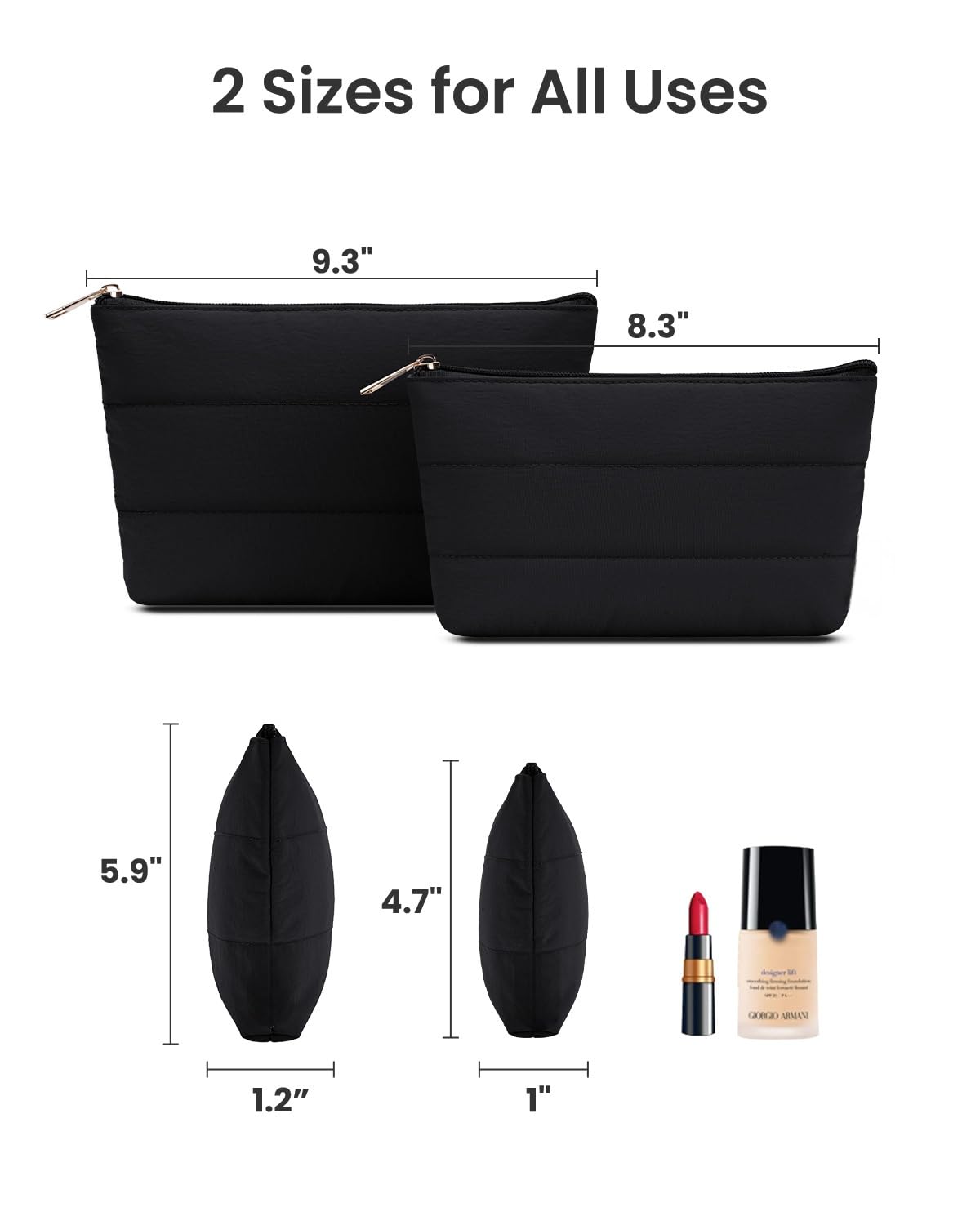 Wandering Nature Small Makeup Bag 2 Pack Cosmetic Bag for Purse, Puffer Quilted Makeup Pouch, Cute Travel Pouch with Zipper for Women, Black - thewildfolk Wandering Nature Small Makeup Bag 2 Pack Cosmetic Bag for Purse, Puffer Quilted Makeup Pouch, Cute Travel Pouch with Zipper for Women, Black