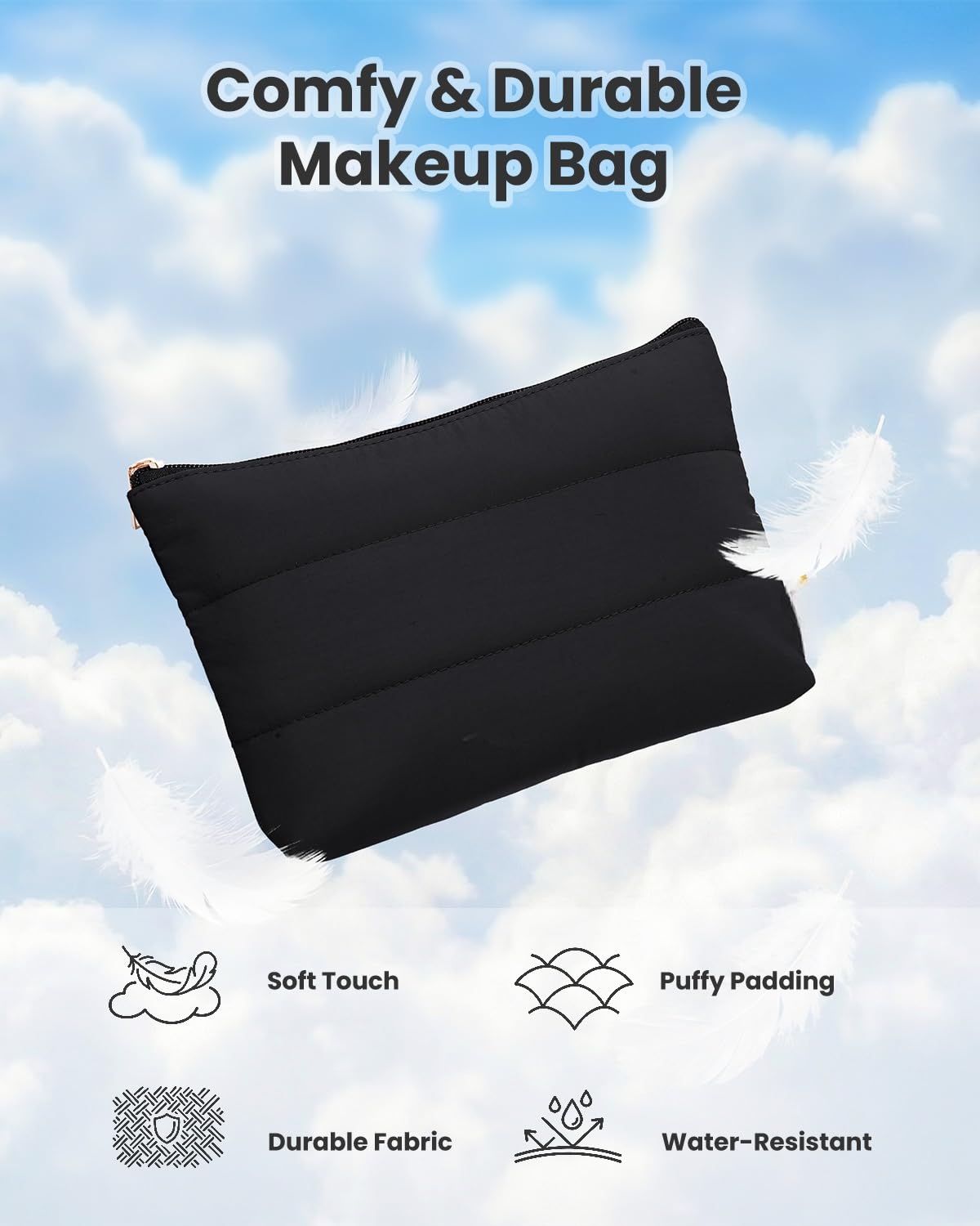 Wandering Nature Small Makeup Bag 2 Pack Cosmetic Bag for Purse, Puffer Quilted Makeup Pouch, Cute Travel Pouch with Zipper for Women, Black - thewildfolk Wandering Nature Small Makeup Bag 2 Pack Cosmetic Bag for Purse, Puffer Quilted Makeup Pouch, Cute Travel Pouch with Zipper for Women, Black