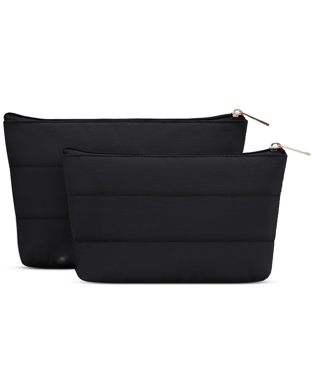 Wandering Nature Small Makeup Bag 2 Pack Cosmetic Bag for Purse, Puffer Quilted Makeup Pouch, Cute Travel Pouch with Zipper for Women, Black - thewildfolk Wandering Nature Small Makeup Bag 2 Pack Cosmetic Bag for Purse, Puffer Quilted Makeup Pouch, Cute Travel Pouch with Zipper for Women, Black