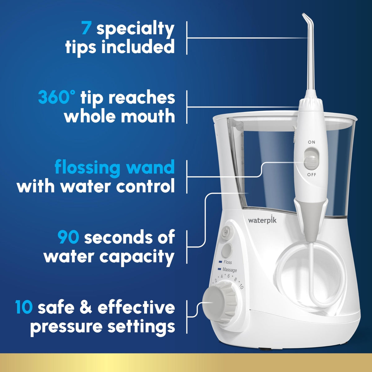 Waterpik Aquarius Countertop Water Flosser with 10 Settings, 7 Tips, White - thewildfolk Waterpik Aquarius Countertop Water Flosser with 10 Settings, 7 Tips, White