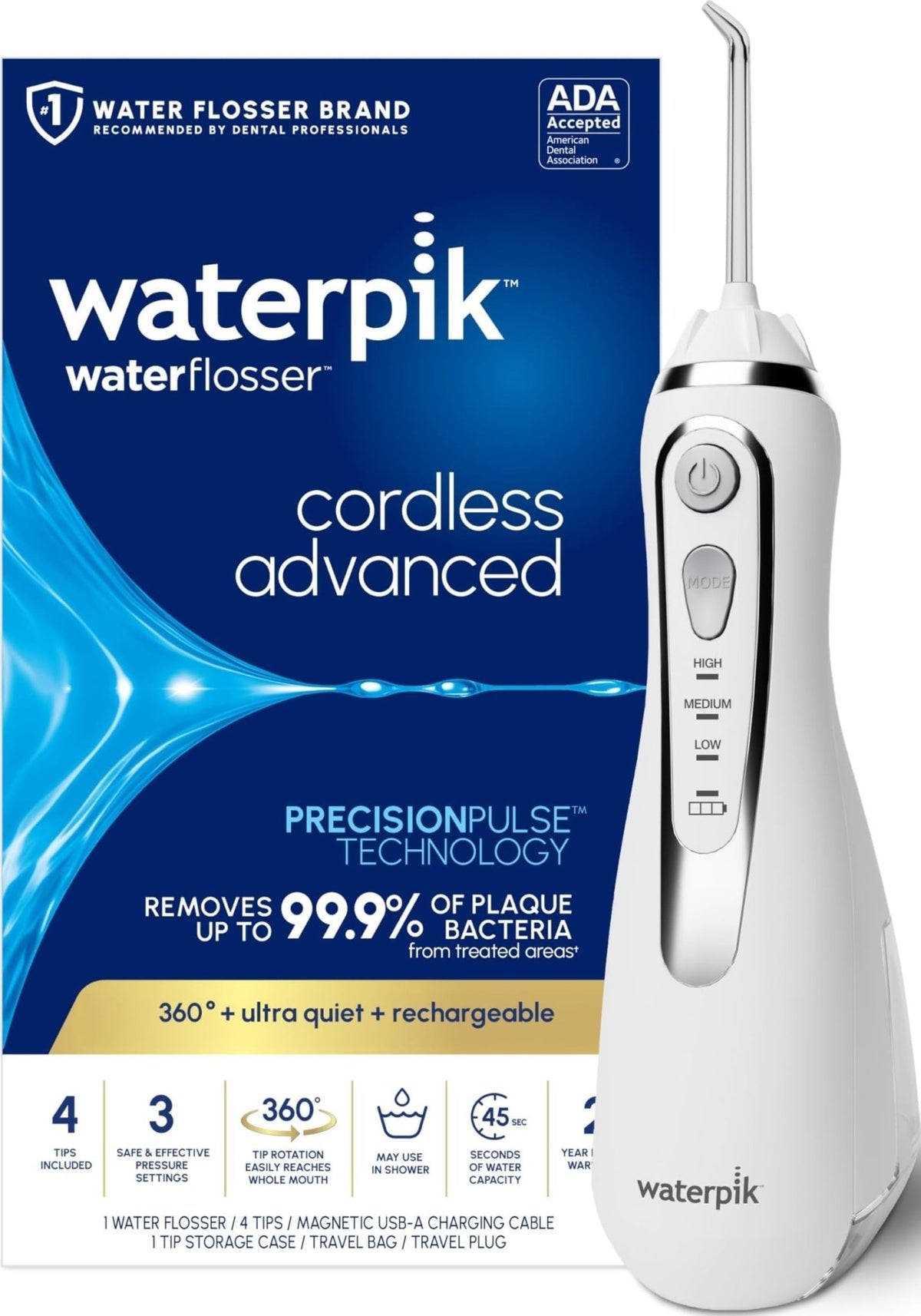 Waterpik Cordless Advanced Portable Water Flosser, Rechargeable, White - thewildfolk Waterpik Cordless Advanced Portable Water Flosser, Rechargeable, White