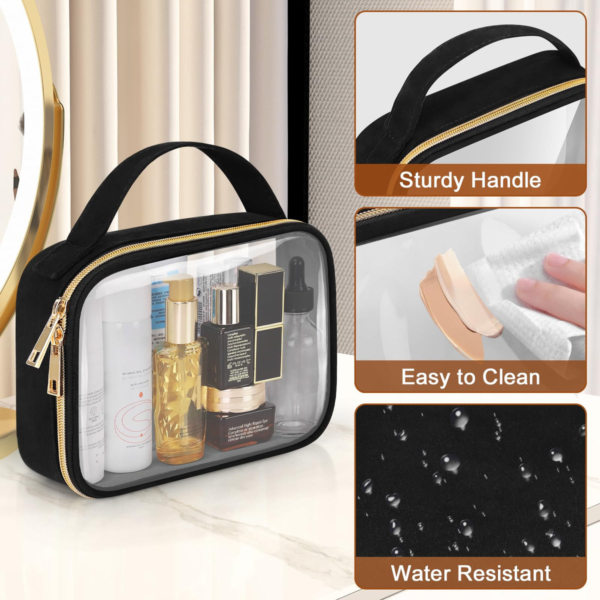 Wedama TSA Approved Toiletry Bag, 3 Pack Clear Makeup Bags with Handles, Quart Size Clear Toiletry Bags, PVC Cosmetic Bags for Women and Men, Carry on Airport Airline Compliant Bag, Black - thewildfolk Wedama TSA Approved Toiletry Bag, 3 Pack Clear Makeup Bags with Handles, Quart Size Clear Toiletry Bags, PVC Cosmetic Bags for Women and Men, Carry on Airport Airline Compliant Bag, Black