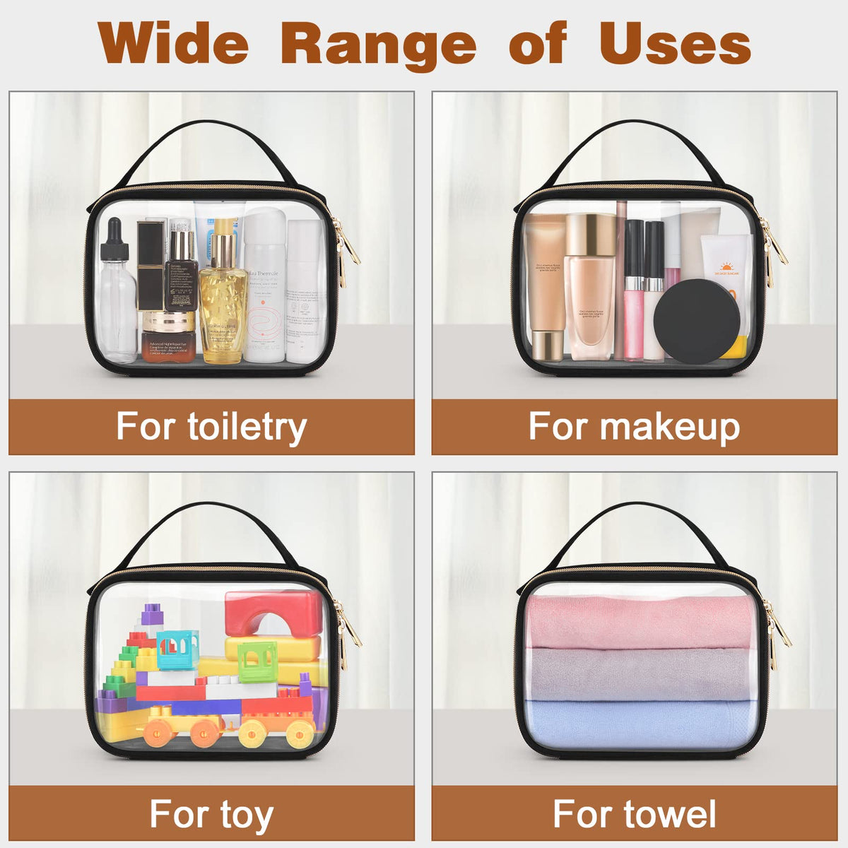 Wedama TSA Approved Toiletry Bag, 3 Pack Clear Makeup Bags with Handles, Quart Size Clear Toiletry Bags, PVC Cosmetic Bags for Women and Men, Carry on Airport Airline Compliant Bag, Black - thewildfolk Wedama TSA Approved Toiletry Bag, 3 Pack Clear Makeup Bags with Handles, Quart Size Clear Toiletry Bags, PVC Cosmetic Bags for Women and Men, Carry on Airport Airline Compliant Bag, Black