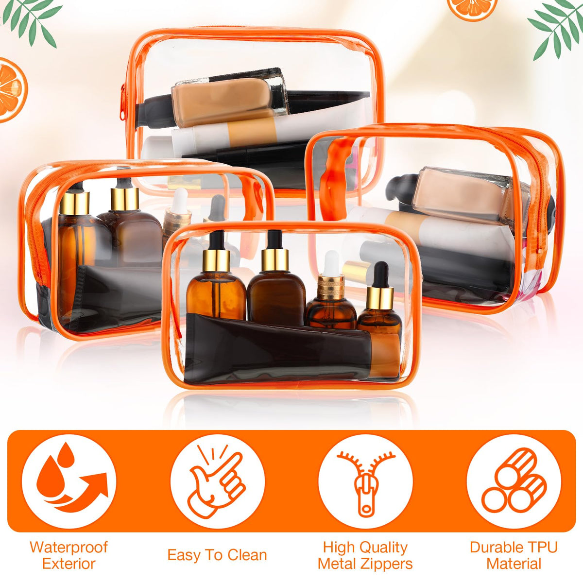 Weewooday 12 Pcs Clear Cosmetic Bags PVC Zipper,Small,Orange - thewildfolk Weewooday 12 Pcs Clear Cosmetic Bags PVC Zipper,Small,Orange