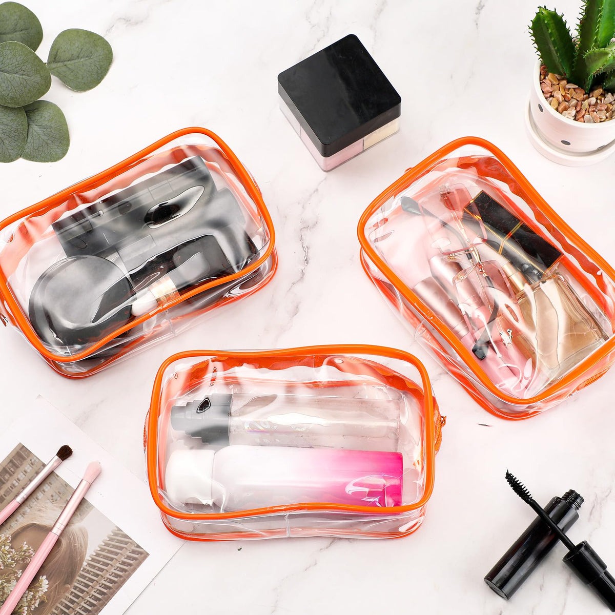 Weewooday 12 Pcs Clear Cosmetic Bags PVC Zipper,Small,Orange - thewildfolk Weewooday 12 Pcs Clear Cosmetic Bags PVC Zipper,Small,Orange