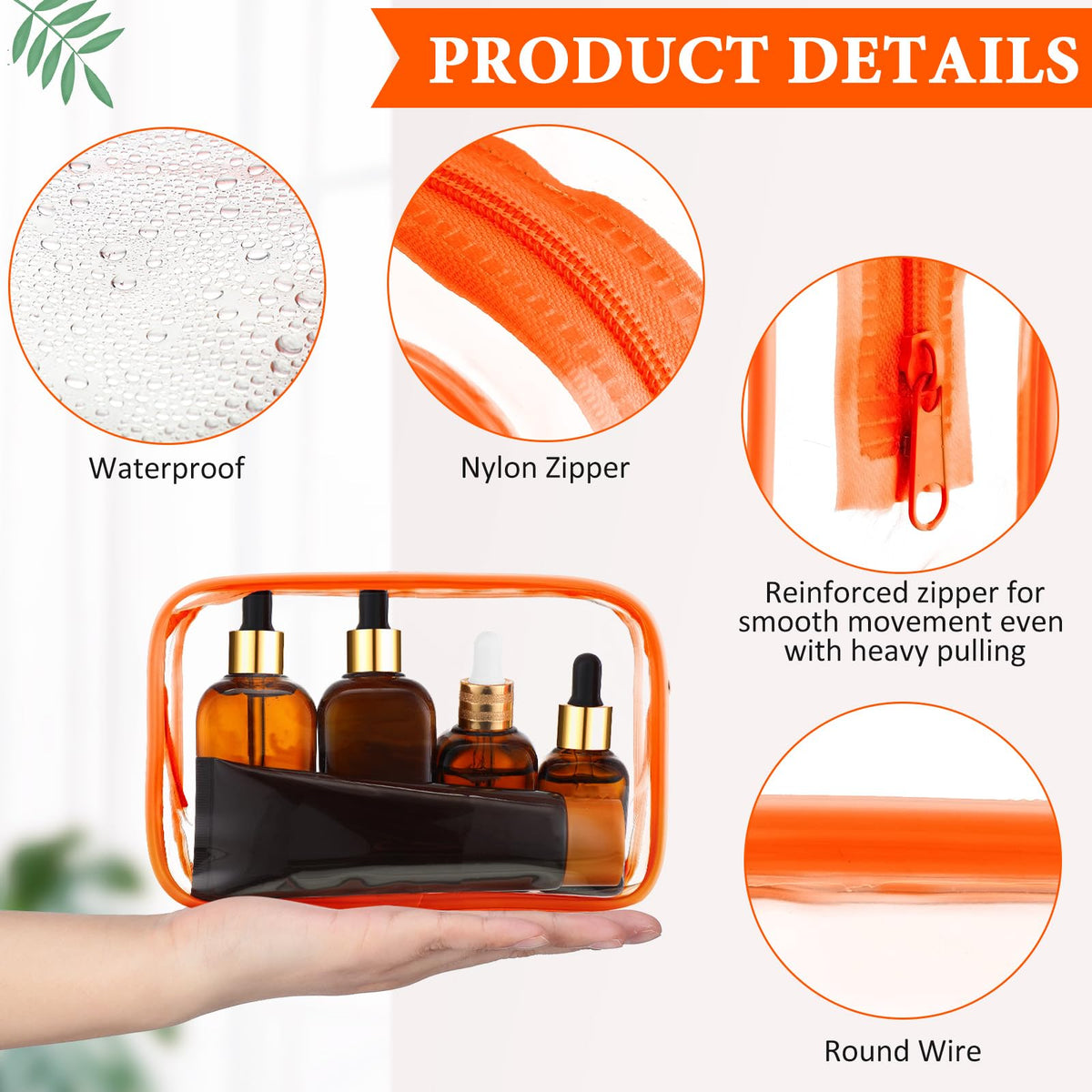 Weewooday 12 Pcs Clear Cosmetic Bags PVC Zipper,Small,Orange - thewildfolk Weewooday 12 Pcs Clear Cosmetic Bags PVC Zipper,Small,Orange