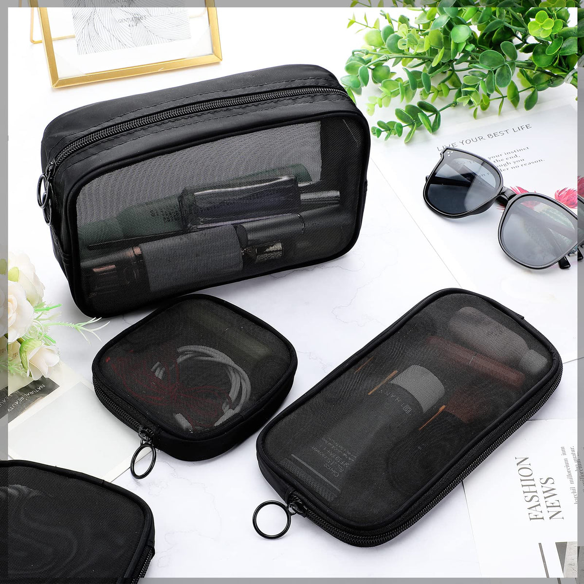 Weewooday 4 Pcs Mesh Pouch Large&medium&small, Black Zipper Bag - thewildfolk Weewooday 4 Pcs Mesh Pouch Large&medium&small, Black Zipper Bag