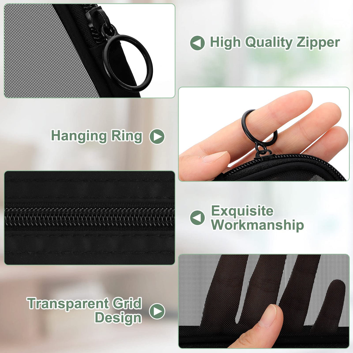 Weewooday 4 Pcs Mesh Pouch Large&medium&small, Black Zipper Bag - thewildfolk Weewooday 4 Pcs Mesh Pouch Large&medium&small, Black Zipper Bag