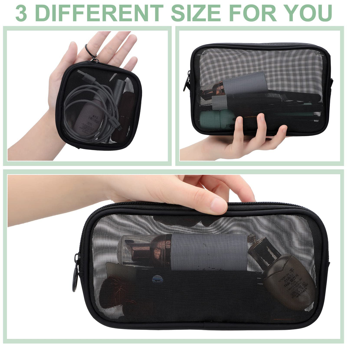 Weewooday 4 Pcs Mesh Pouch Large&medium&small, Black Zipper Bag - thewildfolk Weewooday 4 Pcs Mesh Pouch Large&medium&small, Black Zipper Bag