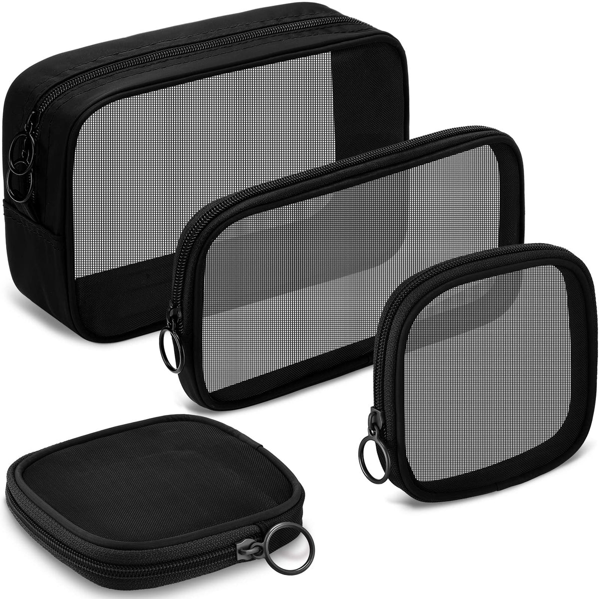 Weewooday 4 Pcs Mesh Pouch Large&medium&small, Black Zipper Bag - thewildfolk Weewooday 4 Pcs Mesh Pouch Large&medium&small, Black Zipper Bag