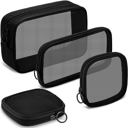 Weewooday 4 Pcs Mesh Pouch Large&medium&small, Black Zipper Bag - thewildfolk Weewooday 4 Pcs Mesh Pouch Large&medium&small, Black Zipper Bag
