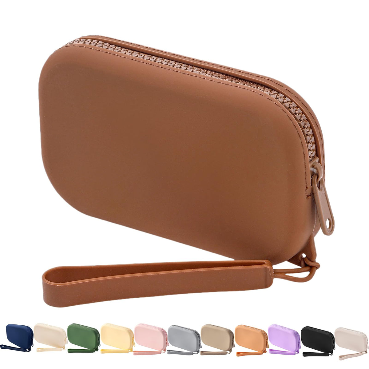 WHHJM Small Silicone Multifunctional Essential Bag Portable Travel Makeup Bag for Women Men Cards Cash Bag Zipper Pouch (Brown) - thewildfolk WHHJM Small Silicone Multifunctional Essential Bag Portable Travel Makeup Bag for Women Men Cards Cash Bag Zipper Pouch (Brown)