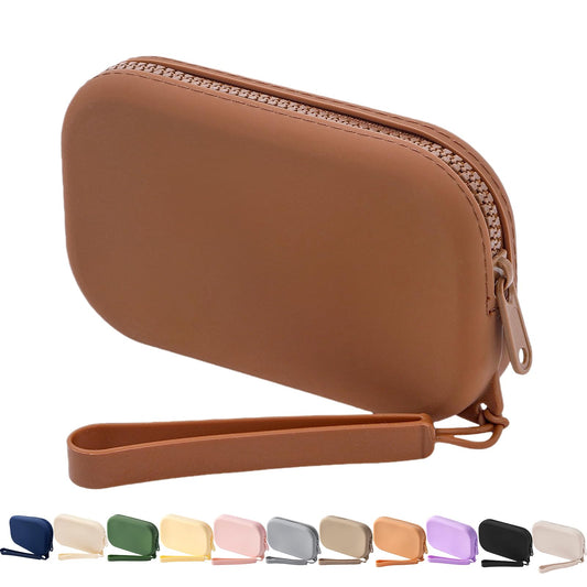WHHJM Small Silicone Multifunctional Essential Bag Portable Travel Makeup Bag for Women Men Cards Cash Bag Zipper Pouch (Brown) - thewildfolk WHHJM Small Silicone Multifunctional Essential Bag Portable Travel Makeup Bag for Women Men Cards Cash Bag Zipper Pouch (Brown)