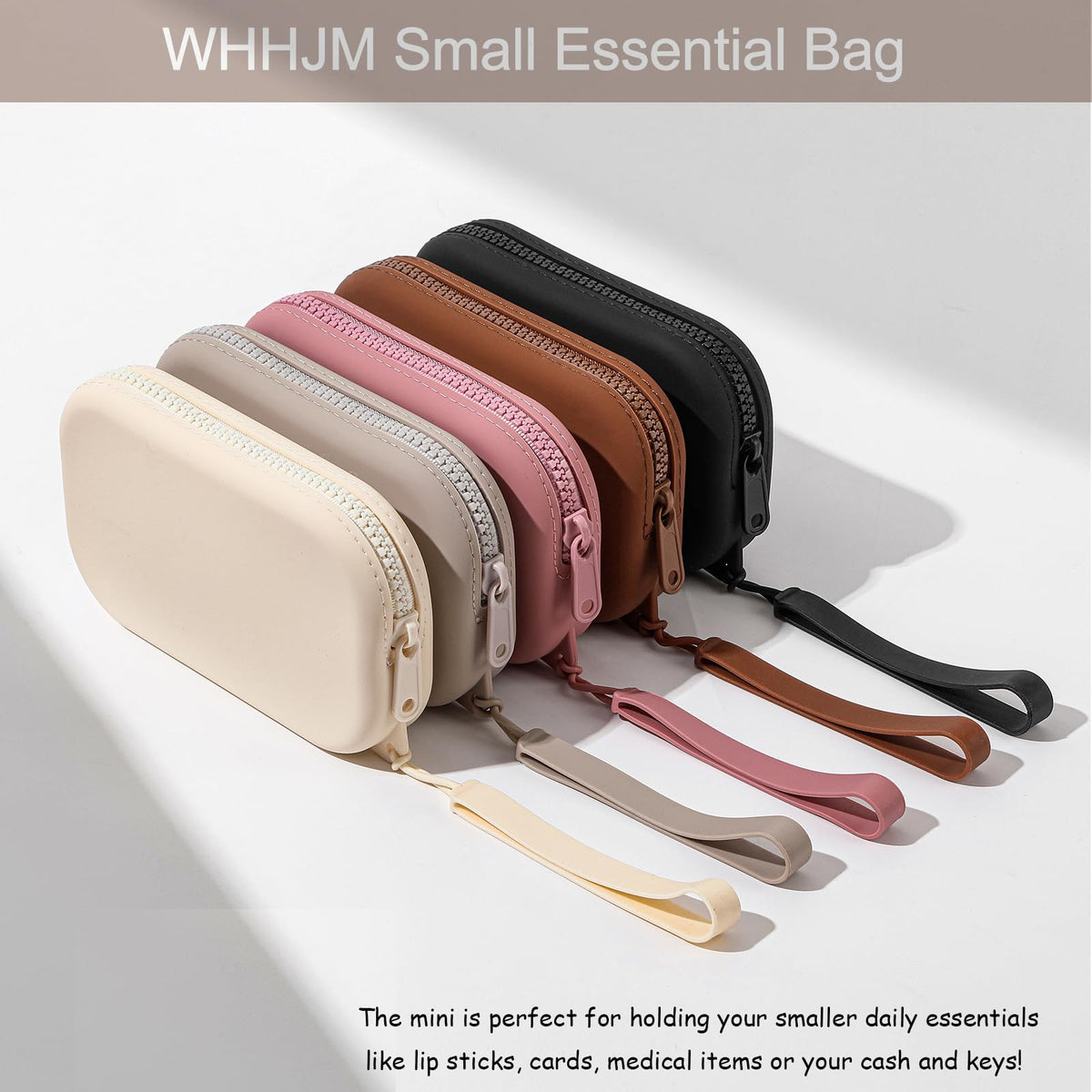 WHHJM Small Silicone Multifunctional Essential Bag Portable Travel Makeup Bag for Women Men Cards Cash Bag Zipper Pouch (Brown) - thewildfolk WHHJM Small Silicone Multifunctional Essential Bag Portable Travel Makeup Bag for Women Men Cards Cash Bag Zipper Pouch (Brown)