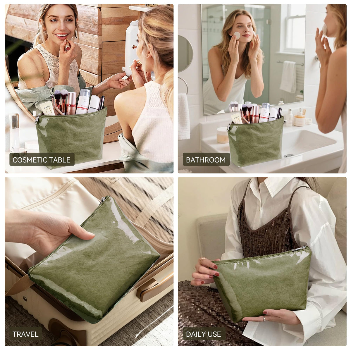 WLLWOO PVC Makeup Bag Waterproof Kraft Paper Cosmetic Pouch for Purse - thewildfolk WLLWOO PVC Makeup Bag Waterproof Kraft Paper Cosmetic Pouch for Purse
