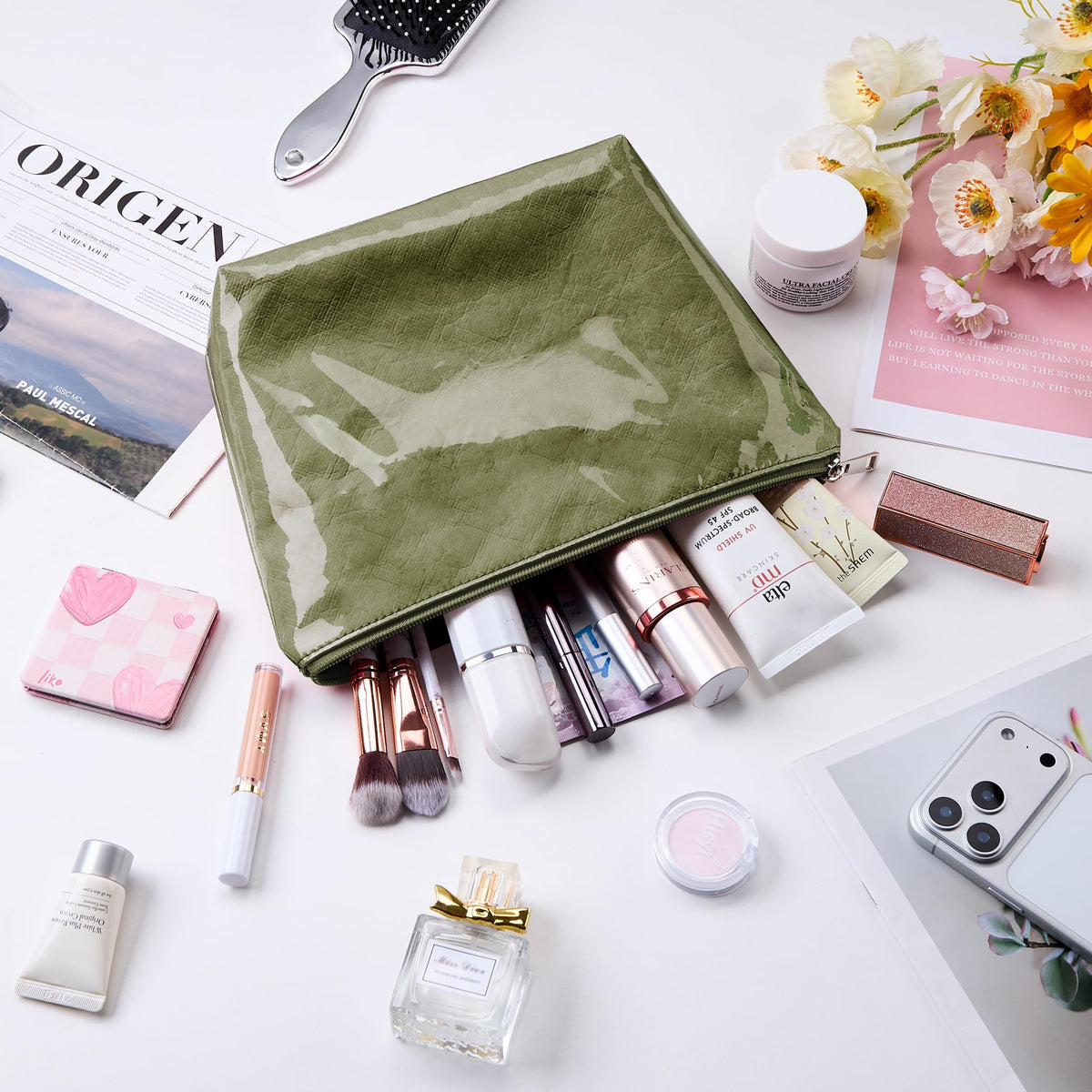 WLLWOO PVC Makeup Bag Waterproof Kraft Paper Cosmetic Pouch for Purse - thewildfolk WLLWOO PVC Makeup Bag Waterproof Kraft Paper Cosmetic Pouch for Purse