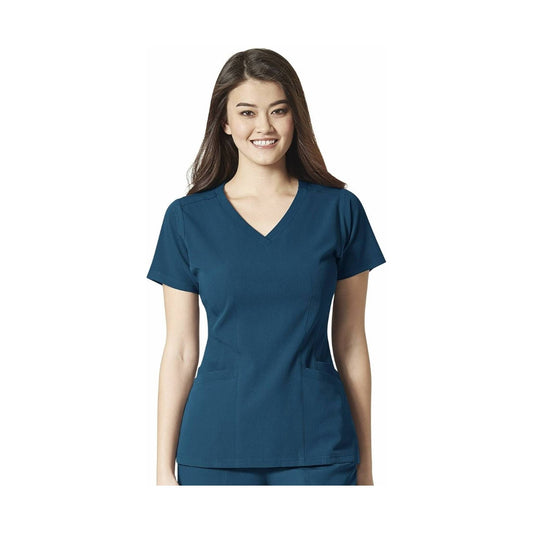 Wink Women's Aero Rib Knit V Neck Top - Caribbean - ONLINE STORE CREDIT/EXCHANGE ONLY