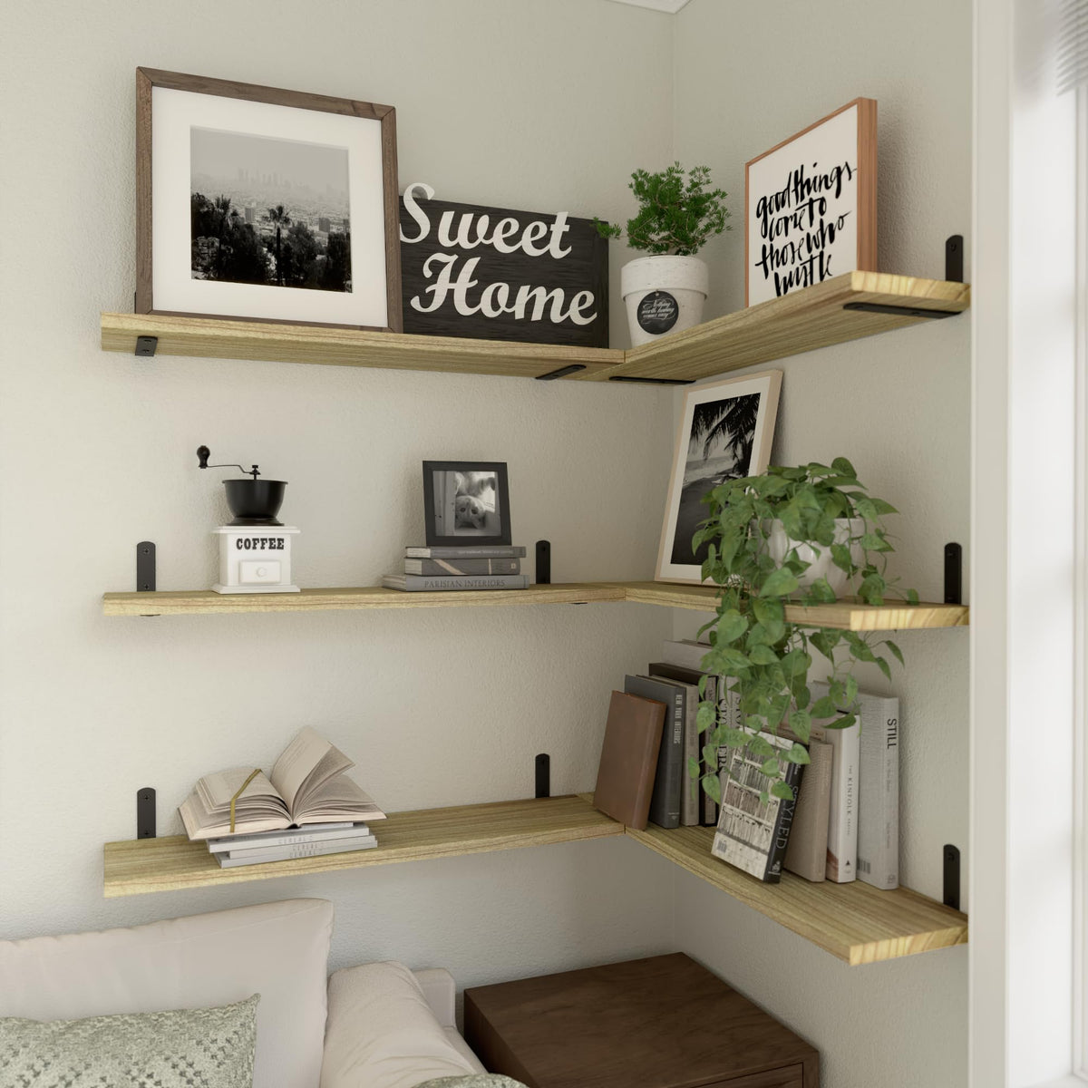 WOPITUES 24'' Long Floating Shelves for Wall Decor & Storage, Rustic Brown - thewildfolk WOPITUES 24'' Long Floating Shelves for Wall Decor & Storage, Rustic Brown