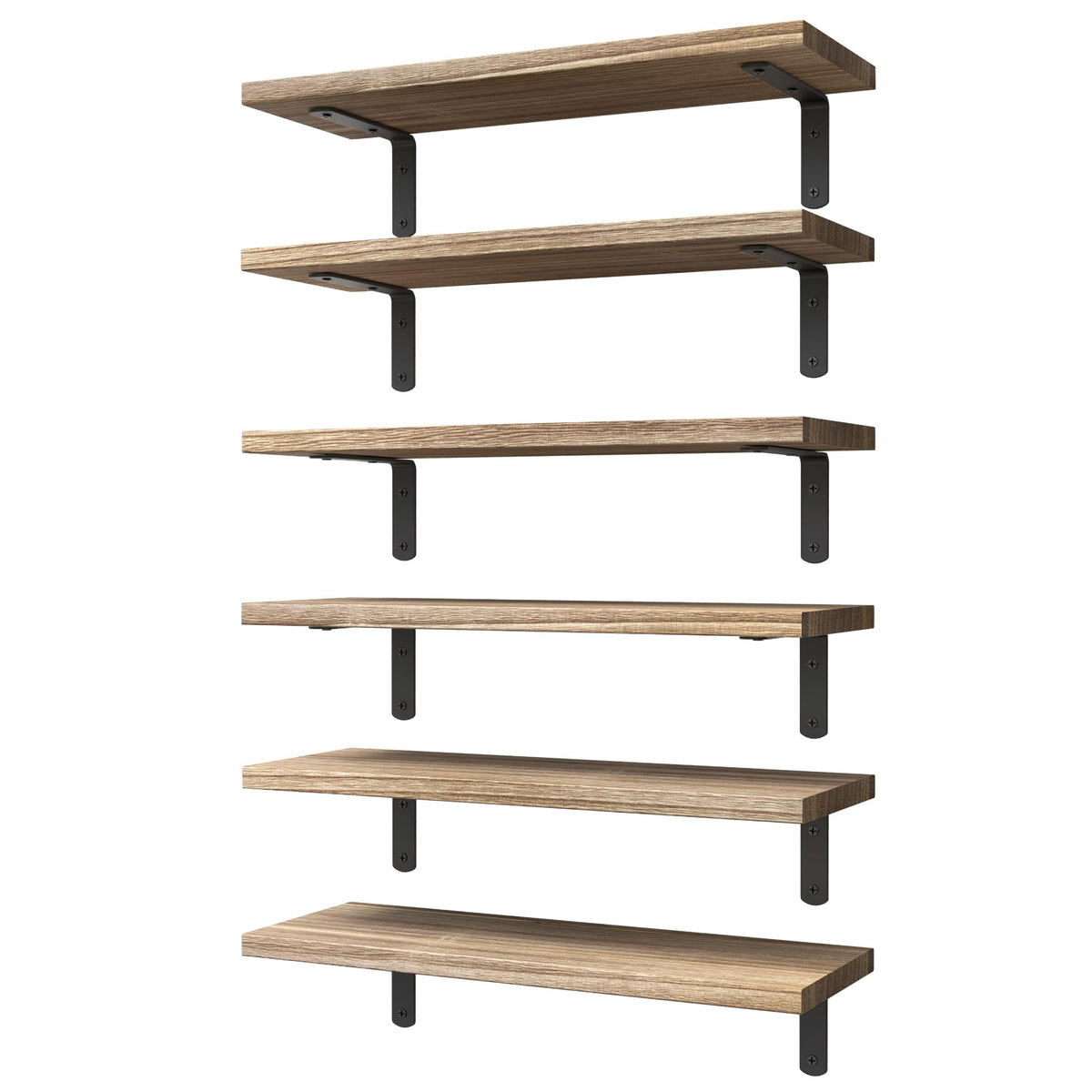 WOPITUES Floating Shelves Set of 6 for Wall Decor & Storage, Rustic Brown - thewildfolk WOPITUES Floating Shelves Set of 6 for Wall Decor & Storage, Rustic Brown