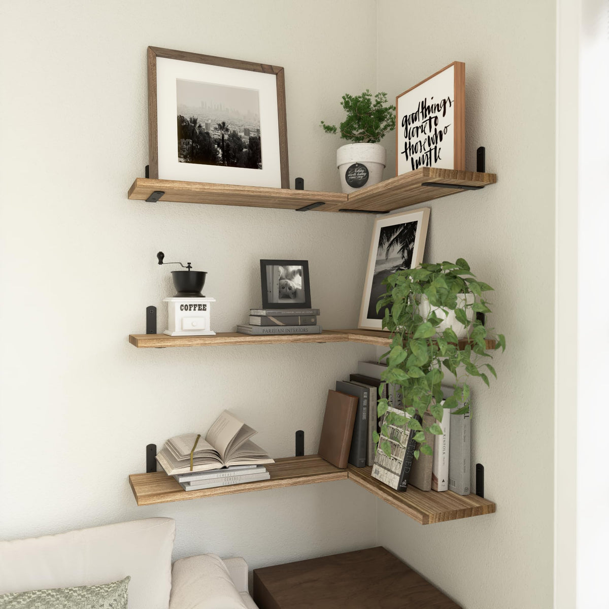WOPITUES Floating Shelves Set of 6 for Wall Decor & Storage, Rustic Brown - thewildfolk WOPITUES Floating Shelves Set of 6 for Wall Decor & Storage, Rustic Brown