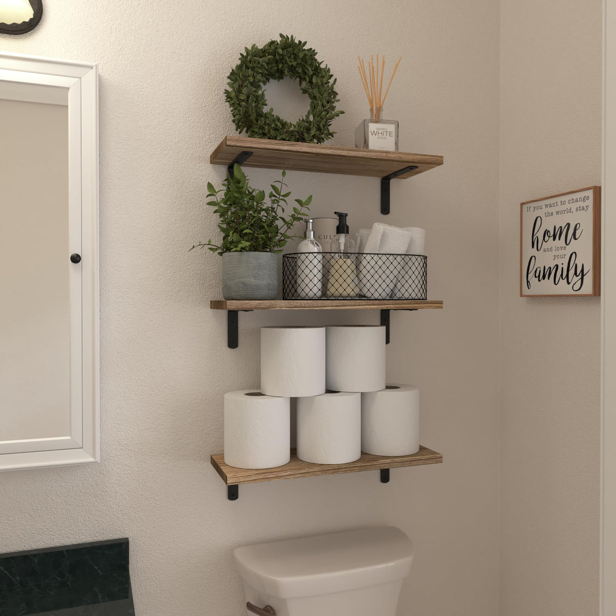 WOPITUES Floating Shelves Set of 6 for Wall Decor & Storage, Rustic Brown - thewildfolk WOPITUES Floating Shelves Set of 6 for Wall Decor & Storage, Rustic Brown