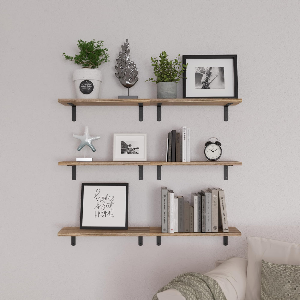 WOPITUES Floating Shelves Set of 6 for Wall Decor & Storage, Rustic Brown - thewildfolk WOPITUES Floating Shelves Set of 6 for Wall Decor & Storage, Rustic Brown