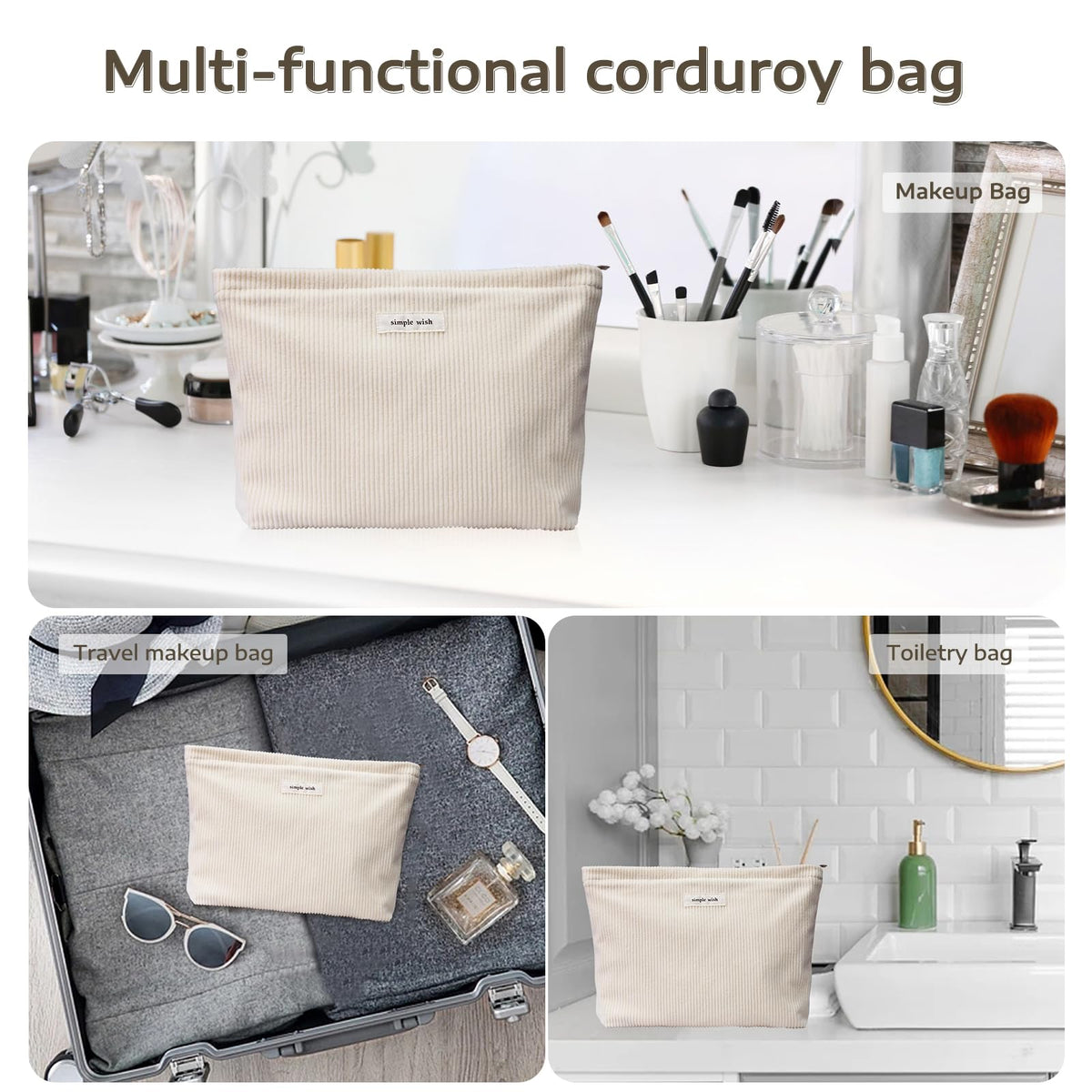 Wudygirl Makeup Bag for Women Travel Cosmetic Bag 10.5"x7.5" Beige - thewildfolk Wudygirl Makeup Bag for Women Travel Cosmetic Bag 10.5"x7.5" Beige