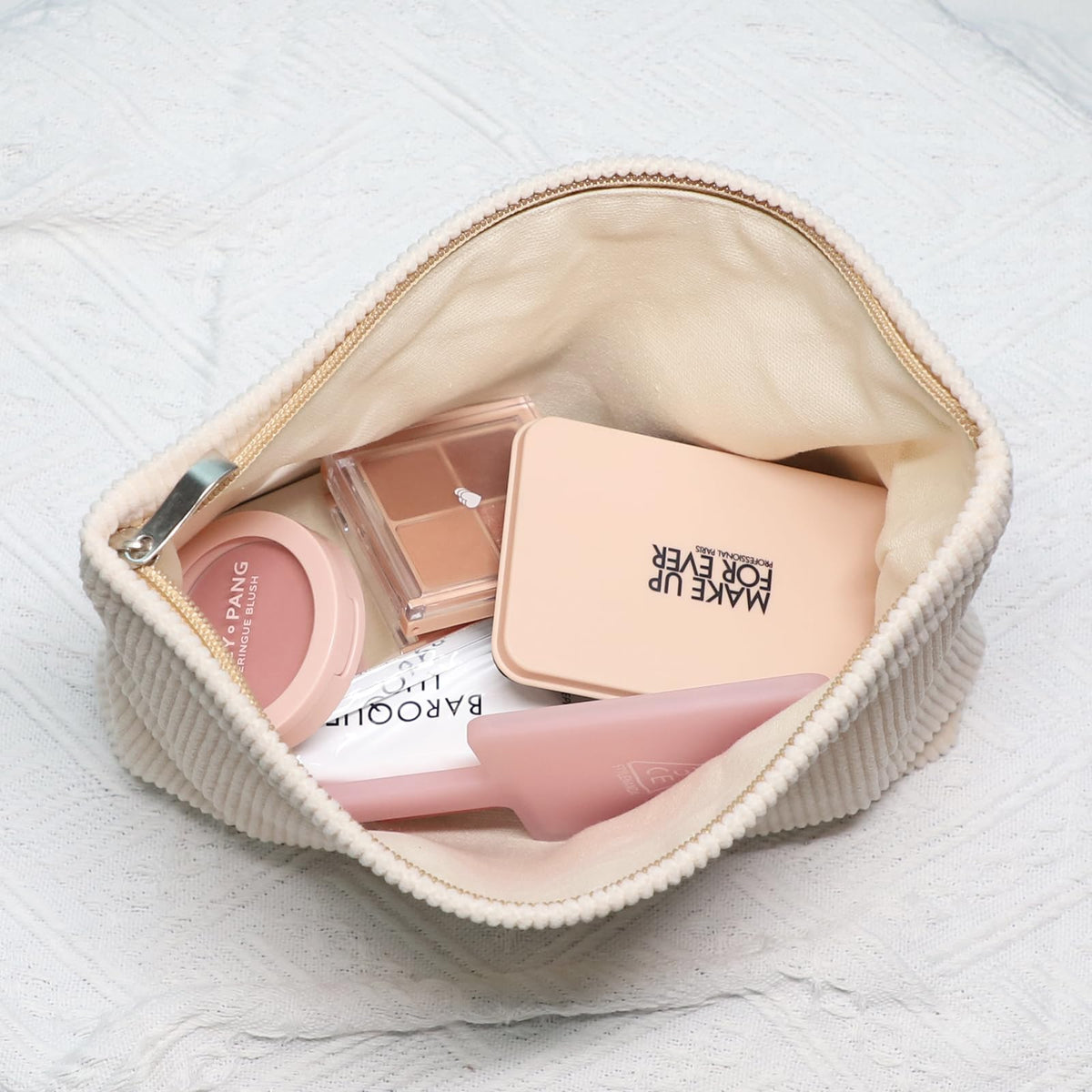 Wudygirl Makeup Bag for Women Travel Cosmetic Bag 10.5"x7.5" Beige - thewildfolk Wudygirl Makeup Bag for Women Travel Cosmetic Bag 10.5"x7.5" Beige