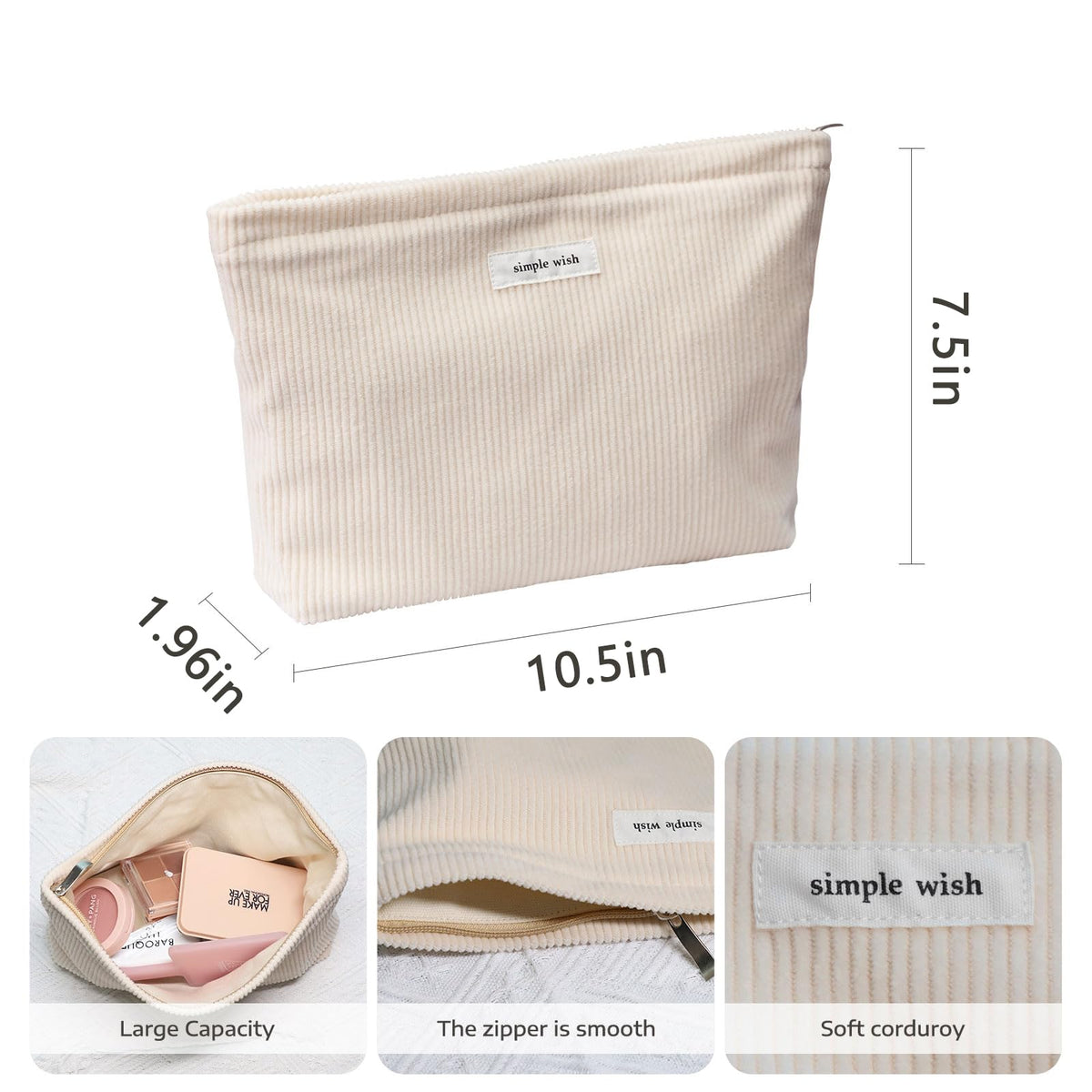 Wudygirl Makeup Bag for Women Travel Cosmetic Bag 10.5"x7.5" Beige - thewildfolk Wudygirl Makeup Bag for Women Travel Cosmetic Bag 10.5"x7.5" Beige