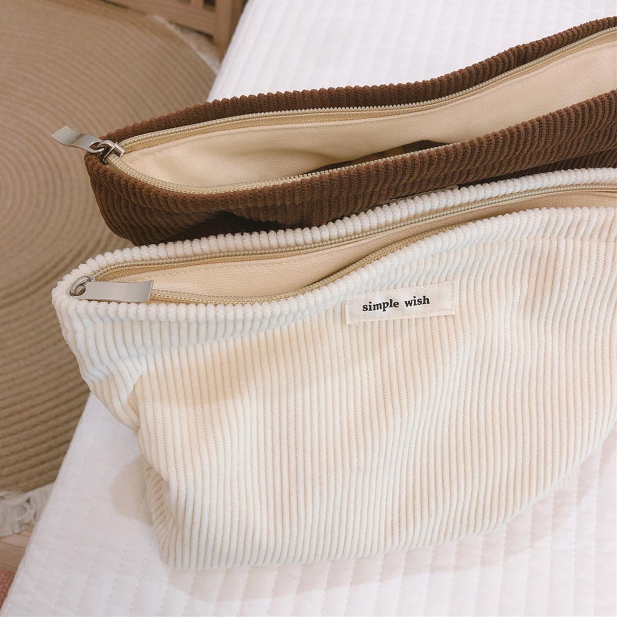 Wudygirl Makeup Bag for Women Travel Cosmetic Bag 10.5"x7.5" Beige - thewildfolk Wudygirl Makeup Bag for Women Travel Cosmetic Bag 10.5"x7.5" Beige