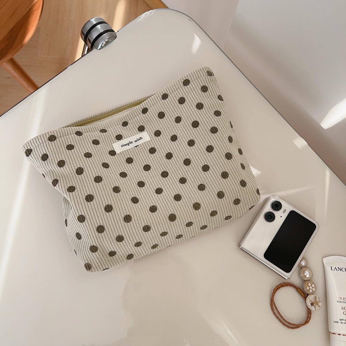 Wudygirl Makeup Bag for Women Travel Cosmetic Bag 10.5"x7.5" Beige Dot - thewildfolk Wudygirl Makeup Bag for Women Travel Cosmetic Bag 10.5"x7.5" Beige Dot