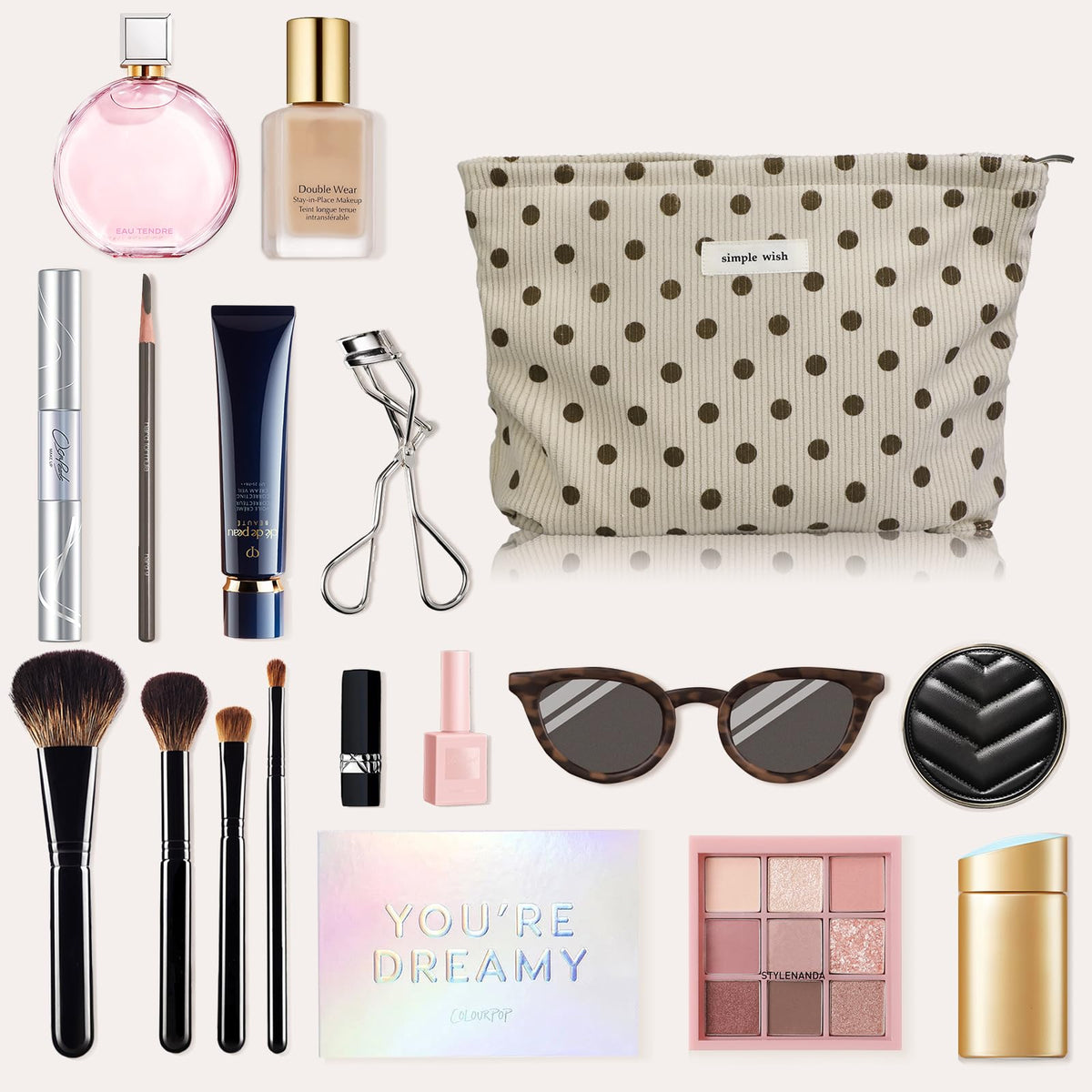 Wudygirl Makeup Bag for Women Travel Cosmetic Bag 10.5"x7.5" Beige Dot - thewildfolk Wudygirl Makeup Bag for Women Travel Cosmetic Bag 10.5"x7.5" Beige Dot