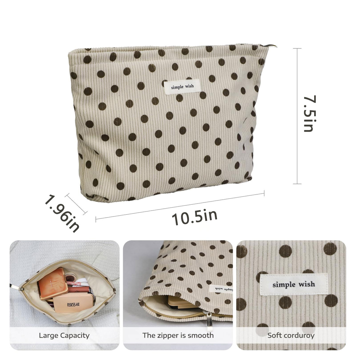 Wudygirl Makeup Bag for Women Travel Cosmetic Bag 10.5"x7.5" Beige Dot - thewildfolk Wudygirl Makeup Bag for Women Travel Cosmetic Bag 10.5"x7.5" Beige Dot