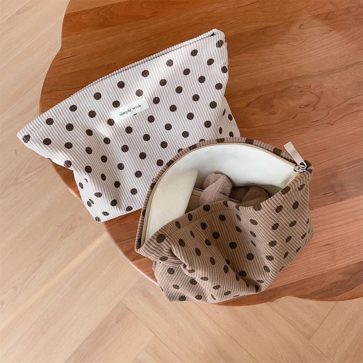 Wudygirl Makeup Bag for Women Travel Cosmetic Bag 10.5"x7.5" Beige Dot - thewildfolk Wudygirl Makeup Bag for Women Travel Cosmetic Bag 10.5"x7.5" Beige Dot