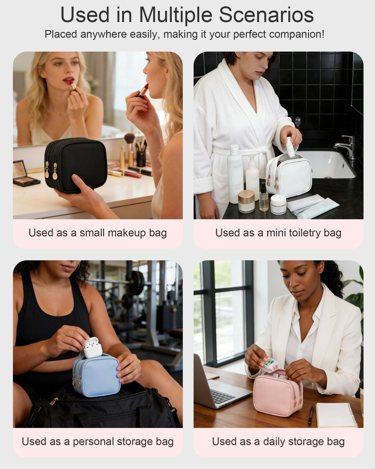 XIAOLER Small Makeup Pouch, Double Zipper Cosmetic Bag, Travel Makeup Bag, Cute Makeup Bag for Purse, Mini Toiletry Bag (blue) - thewildfolk XIAOLER Small Makeup Pouch, Double Zipper Cosmetic Bag, Travel Makeup Bag, Cute Makeup Bag for Purse, Mini Toiletry Bag (blue)