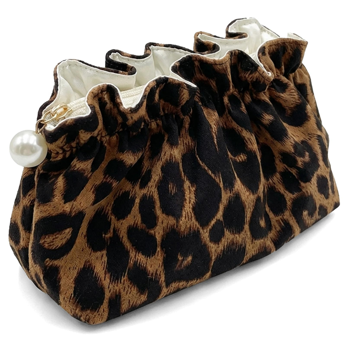 Xllhjg Leopard Makeup Bag for Women Girls,Cute Cheetah Travel Toiletry Cosmetic Bags,Aesthetic Make Up Bag Portable Zipper Skincare Storage Organizer Pouch with Pearl Decoration - thewildfolk Xllhjg Leopard Makeup Bag for Women Girls,Cute Cheetah Travel Toiletry Cosmetic Bags,Aesthetic Make Up Bag Portable Zipper Skincare Storage Organizer Pouch with Pearl Decoration