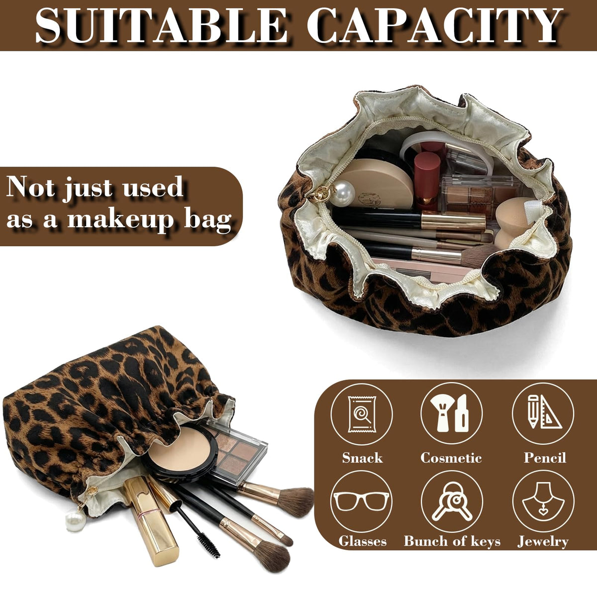 Xllhjg Leopard Makeup Bag for Women Girls,Cute Cheetah Travel Toiletry Cosmetic Bags,Aesthetic Make Up Bag Portable Zipper Skincare Storage Organizer Pouch with Pearl Decoration - thewildfolk Xllhjg Leopard Makeup Bag for Women Girls,Cute Cheetah Travel Toiletry Cosmetic Bags,Aesthetic Make Up Bag Portable Zipper Skincare Storage Organizer Pouch with Pearl Decoration