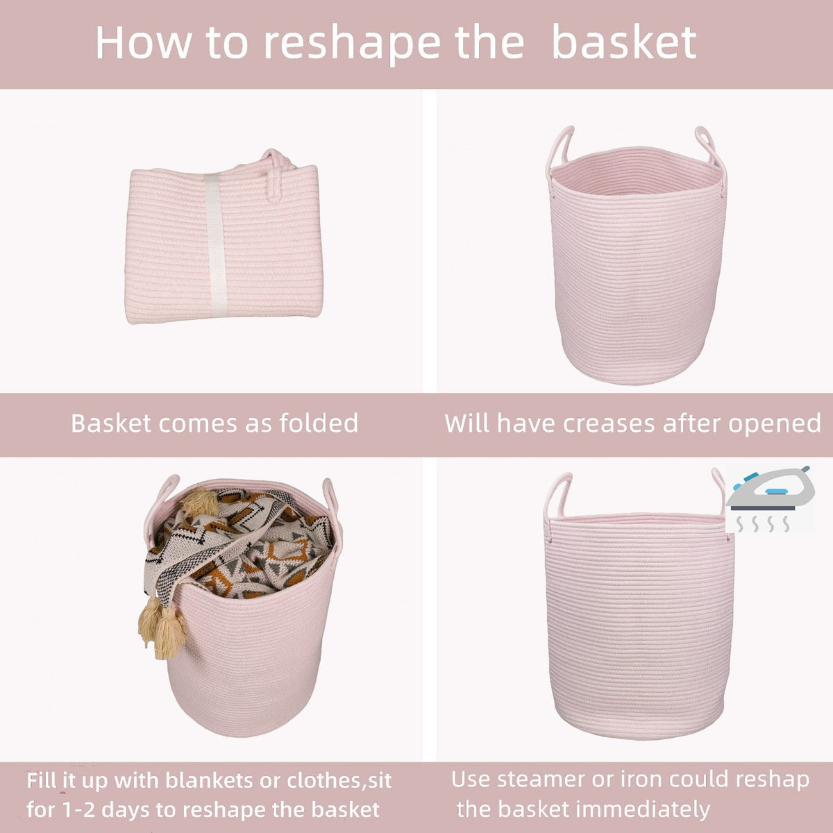 XUANGUO Cotton Rope Laundry Basket Hamper for Girls Kids Baby Nursery Pink - thewildfolk XUANGUO Cotton Rope Laundry Basket Hamper for Girls Kids Baby Nursery Pink