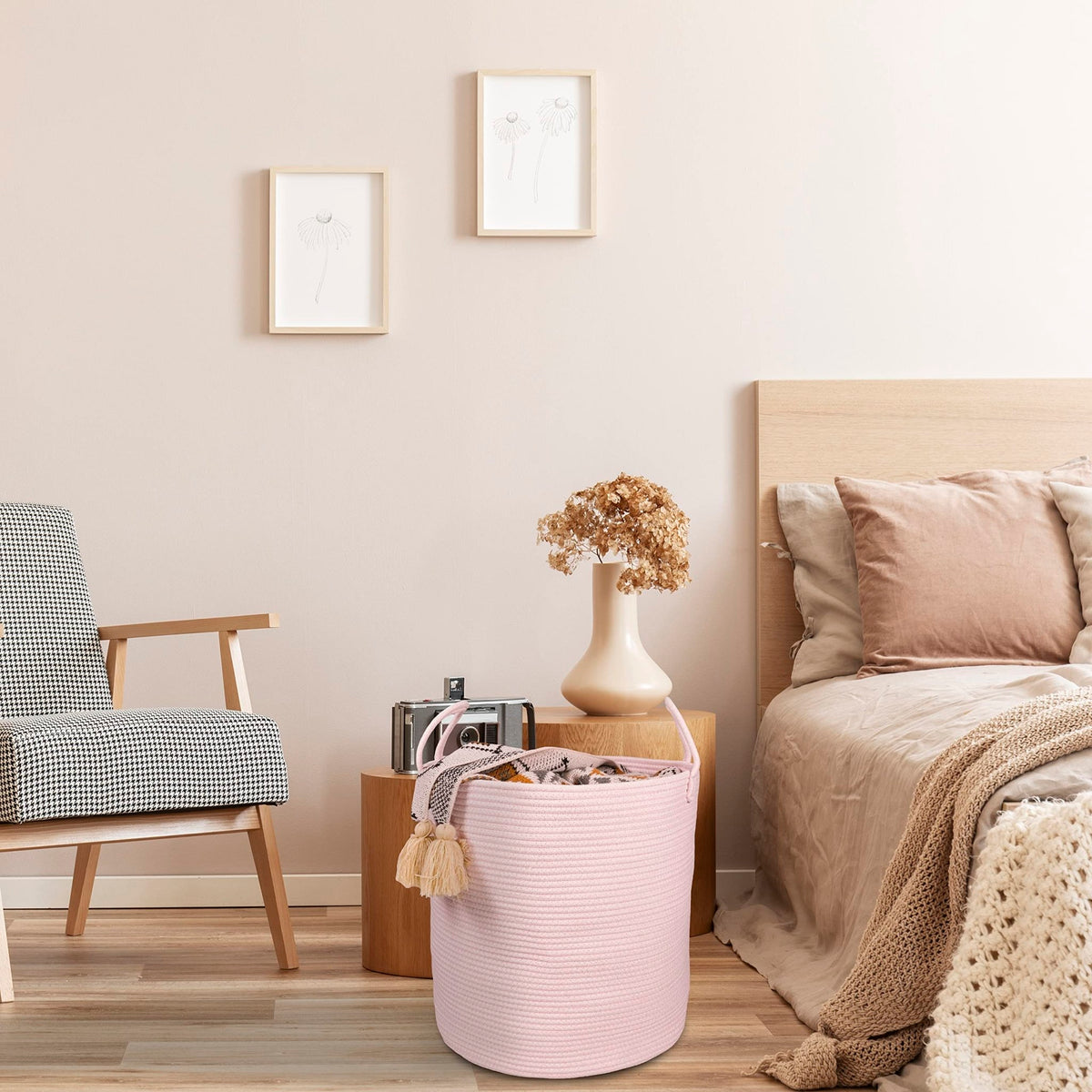 XUANGUO Cotton Rope Laundry Basket Hamper for Girls Kids Baby Nursery Pink - thewildfolk XUANGUO Cotton Rope Laundry Basket Hamper for Girls Kids Baby Nursery Pink