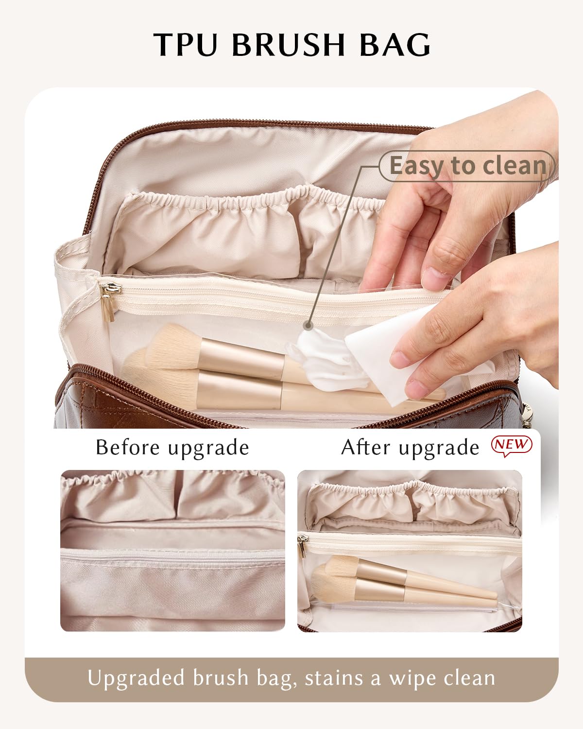 Yikisite Makeup Bag, Travel Cosmetic Bags toiletry bag for Women, Waterproof PU Leather Make Up Pouch Organizer Travel Essentials Organizer with Divider (Brown) - thewildfolk Yikisite Makeup Bag, Travel Cosmetic Bags toiletry bag for Women, Waterproof PU Leather Make Up Pouch Organizer Travel Essentials Organizer with Divider (Brown)