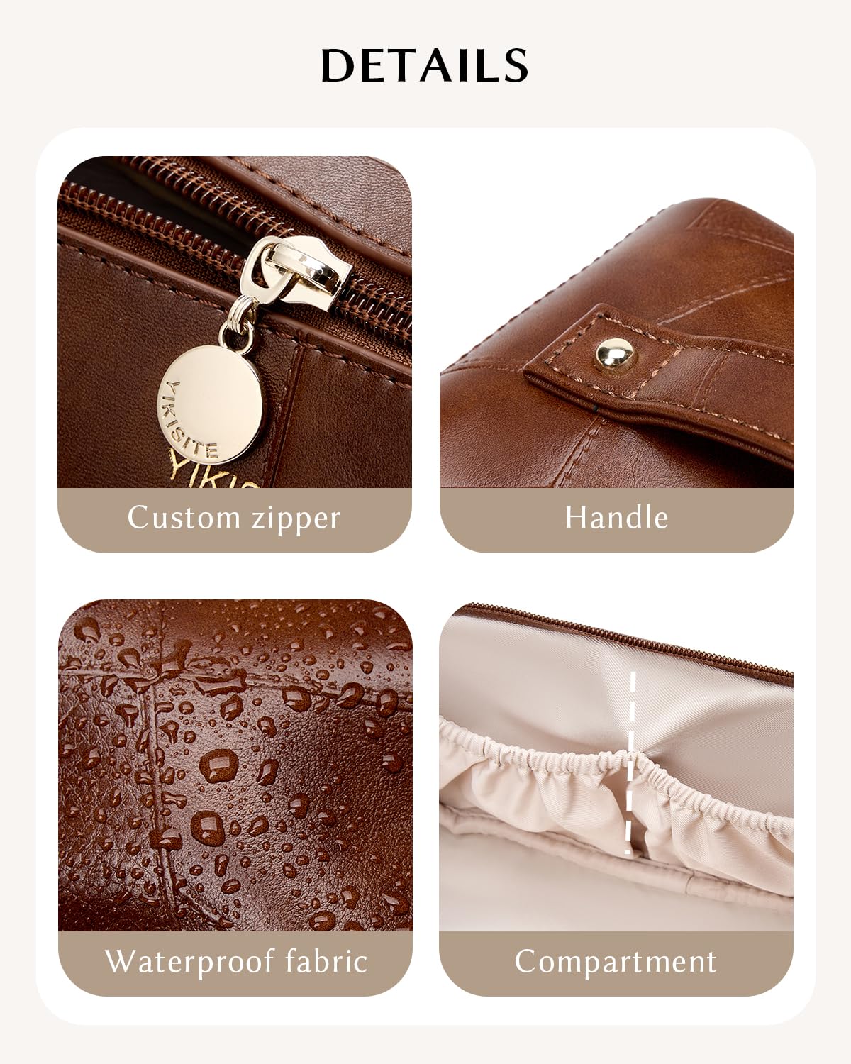 Yikisite Makeup Bag, Travel Cosmetic Bags toiletry bag for Women, Waterproof PU Leather Make Up Pouch Organizer Travel Essentials Organizer with Divider (Brown) - thewildfolk Yikisite Makeup Bag, Travel Cosmetic Bags toiletry bag for Women, Waterproof PU Leather Make Up Pouch Organizer Travel Essentials Organizer with Divider (Brown)