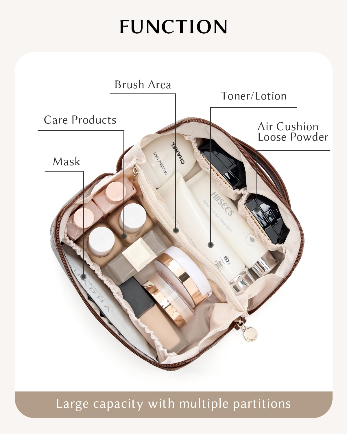 Yikisite Makeup Bag, Travel Cosmetic Bags toiletry bag for Women, Waterproof PU Leather Make Up Pouch Organizer Travel Essentials Organizer with Divider (Brown) - thewildfolk Yikisite Makeup Bag, Travel Cosmetic Bags toiletry bag for Women, Waterproof PU Leather Make Up Pouch Organizer Travel Essentials Organizer with Divider (Brown)